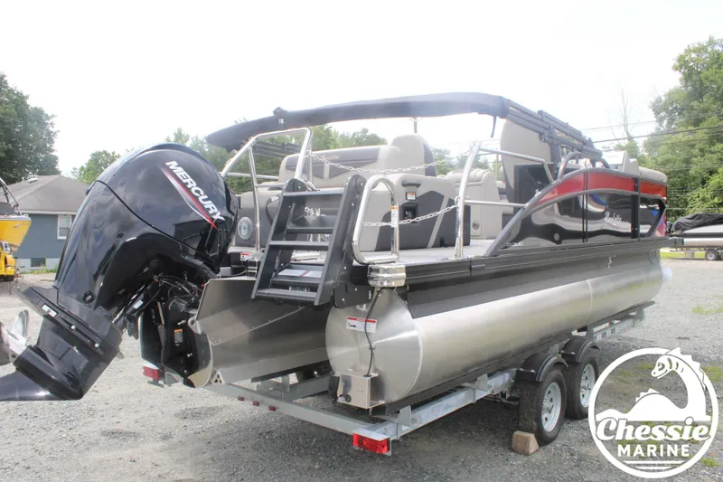 Slide: The Image of 2025 Barletta Cabrio C20UC pontoon boat with Mercury engine on trailer. - 5