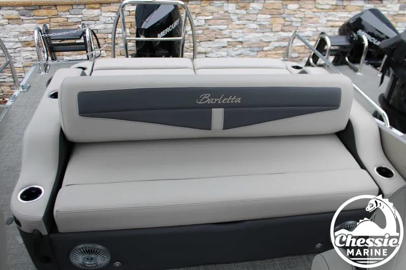 Slide: The Image of 2025 Barletta Cabrio C24UC boat rear seat with gray upholstery. - 15