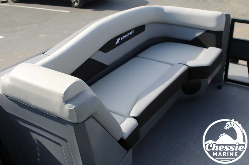 Slide: The Image of Luxurious seating in the 2026 Starcraft VX 22 R DH boat. - 21