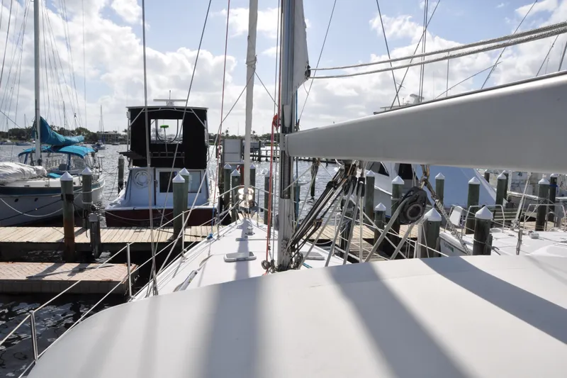 Slide: The Image of Sailboat docked at marina, Catalina 387, 2003 model, sunny day with scattered clouds. - 18