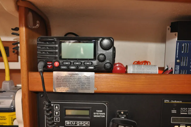 Slide: The Image of VHF marine radio and control panel on a 2003 Catalina 387 sailboat. - 40
