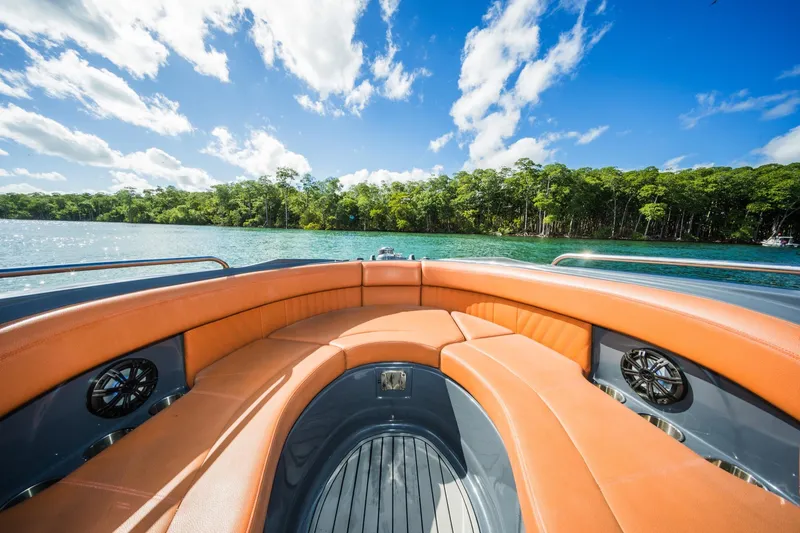 Slide: The Image of 2017 Cruisers Sport Series 298 Bow Rider South Beach Edition on scenic waterway. - 20