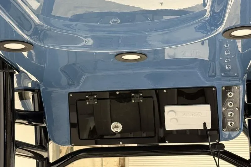 Slide: The Image of 2026 Sea Pro 230 Bay boat console with electronic controls and sleek design. - 14