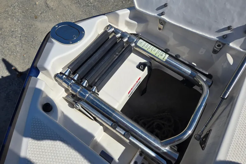 Slide: The Image of 2014 Chaparral 246 SSi boat ladder and storage compartment detail. - 49