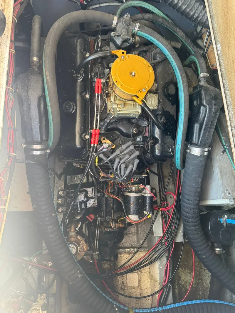 Slide: The Image of Engine compartment of a 1968 Hatteras 31 Flybridge boat. - 32