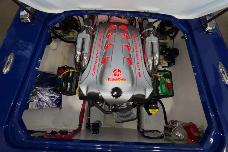 Slide: The Image of Engine compartment of 2026 Donzi 22 Classic boat with supercharged Ilmor engine. - 34