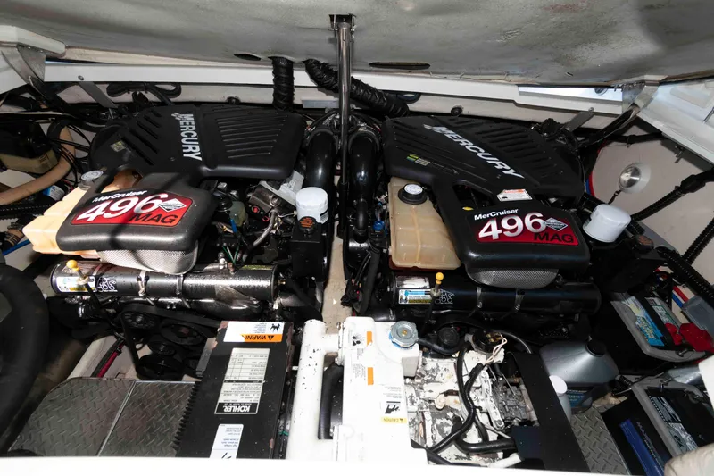 Slide: The Image of Engine compartment of a 2004 Formula 330 Sun Sport with twin MerCruiser 496 MAG engines. - 21
