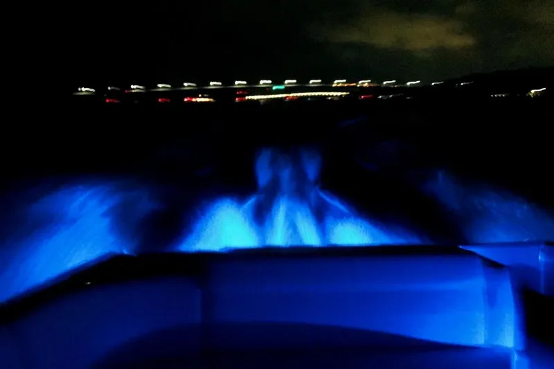Slide: The Image of Night view from a 2004 Formula 330 Sun Sport boat with blue underwater lights. - 24
