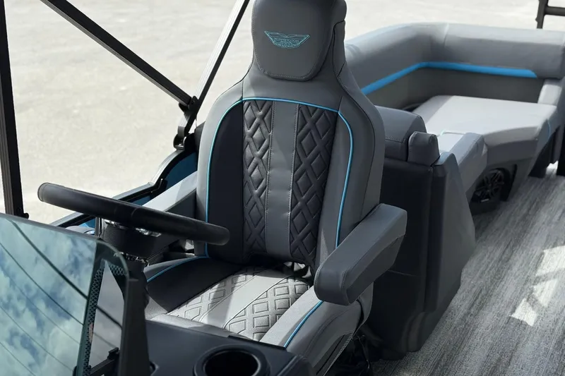 Slide: The Image of 2026 Bennington 26 M Quad Bench boat interior with luxurious seating and modern design. - 12