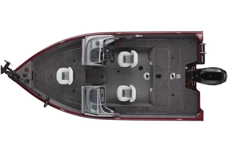 Slide: The Image of 2018 Tracker Pro Guide V-175 Combo boat with outboard motor, parked outside Yamaha dealership. - 2