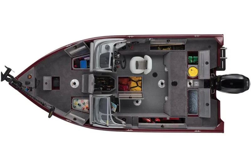 Slide: The Image of 2018 Tracker Pro Guide V-175 Combo boat interior with dual seats and motor. - 4