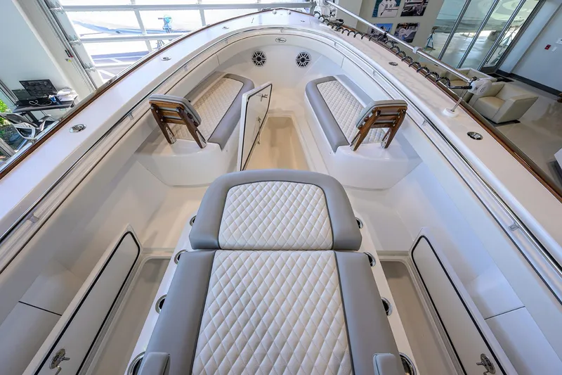 Slide: The Image of 2025 Valhalla Boatworks V-37 interior with luxurious seating and modern design. - 11
