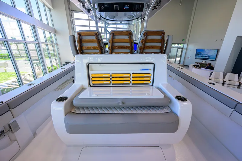 Slide: The Image of 2025 Valhalla Boatworks V-37 interior with seating and storage compartments. - 21