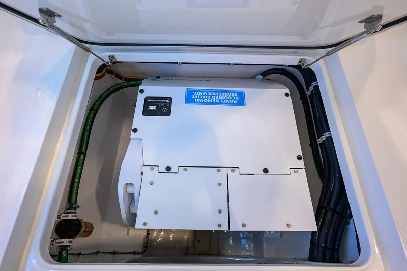 Slide: The Image of 2025 Valhalla Boatworks V-37 engine compartment with electrical panel and wiring. - 28