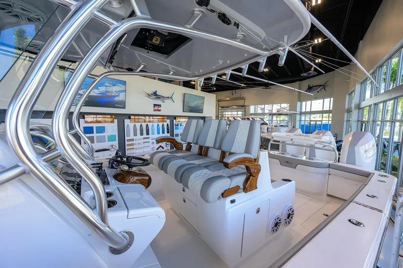 Slide: The Image of 2025 Valhalla Boatworks V-37 interior with luxurious seating and modern design. - 5