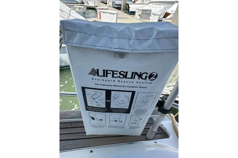 Slide: The Image of Lifesling 2 overboard rescue system on a 2000 Beneteau 50 yacht. - 25