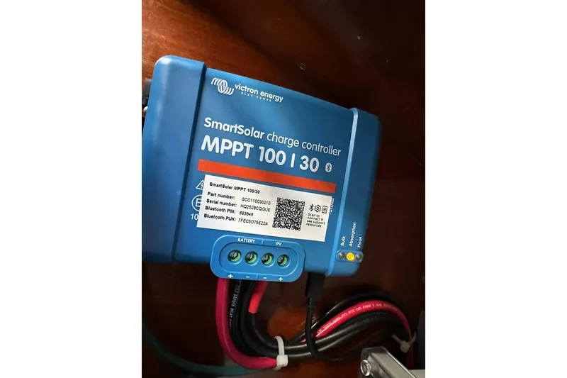 Slide: The Image of Victron Energy SmartSolar MPPT 100/30 charge controller installed on a 2000 Beneteau 50 yacht. - 32