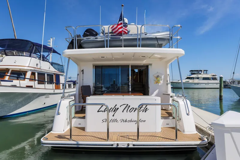 Slide: The Image of 2023 North Pacific 49 Euro yacht docked, featuring "Lady North" name and Seattle, Washington location. - 43