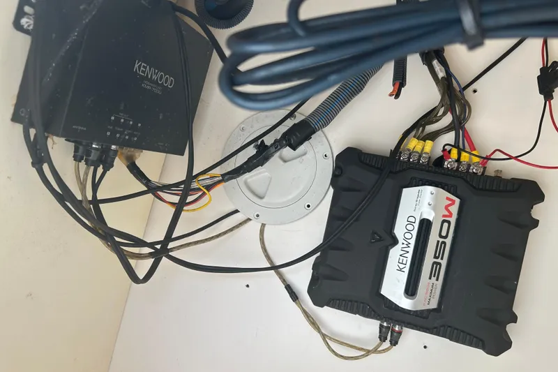 Slide: The Image of Kenwood audio system wiring in a 2008 Regal 2700 Bowrider boat. - 14