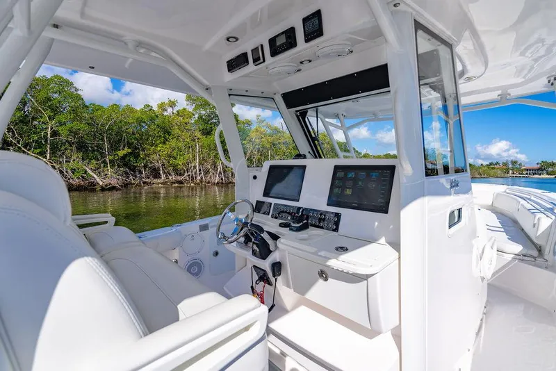 Slide: The Image of Interior view of 2019 Everglades 355 Center Console boat. - 15