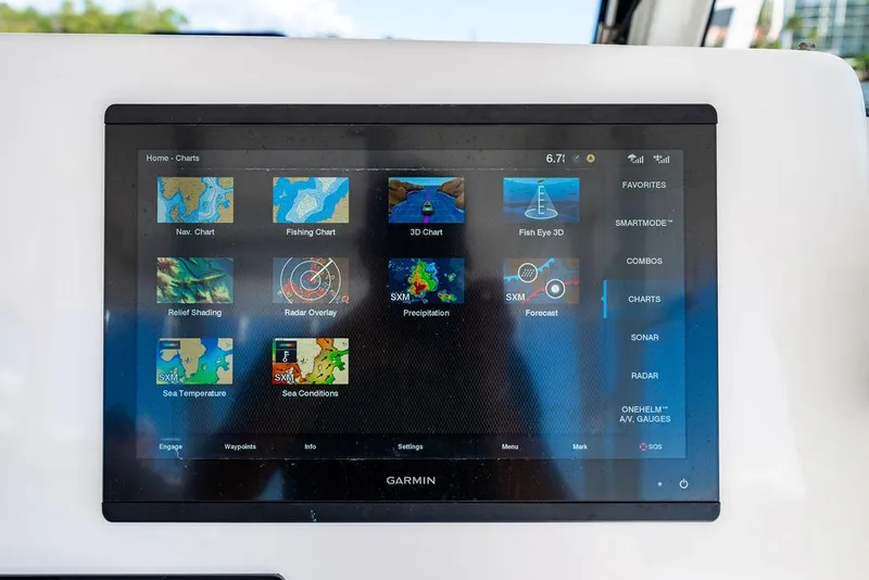 Slide: The Image of Garmin navigation system on Everglades 355 Center Console 2019. - 18