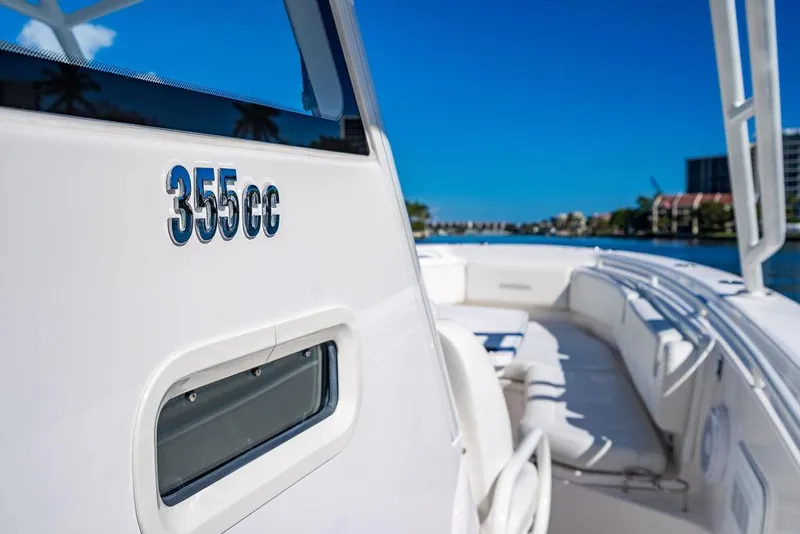 Slide: The Image of Everglades 355 Center Console boat, 2019 model, on calm waters. - 31