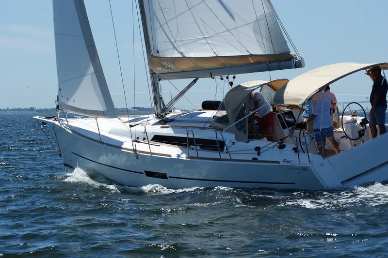 Slide: The Image of 2017 Dufour 350 Grand Large sailing on open water under clear skies. - 4