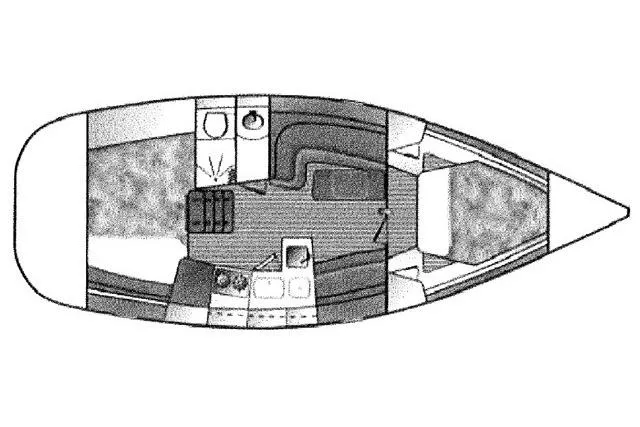 Slide: The Image of Floor plan of a 2001 Catalina 310 sailboat, showing interior layout and amenities. - 45