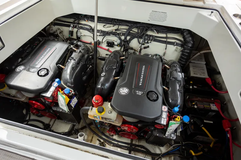 Slide: The Image of Engine compartment of a 2019 Cobalt A36 boat featuring dual Volvo Penta engines. - 30