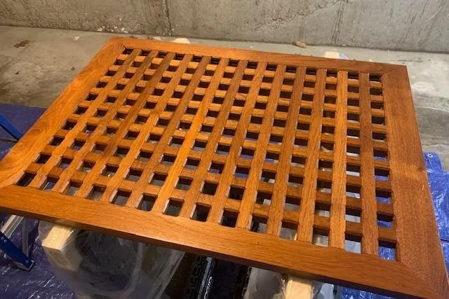 Slide: The Image of Wooden lattice panel from a 1983 Grand Banks 42 Motoryacht, showcasing intricate craftsmanship. - 71