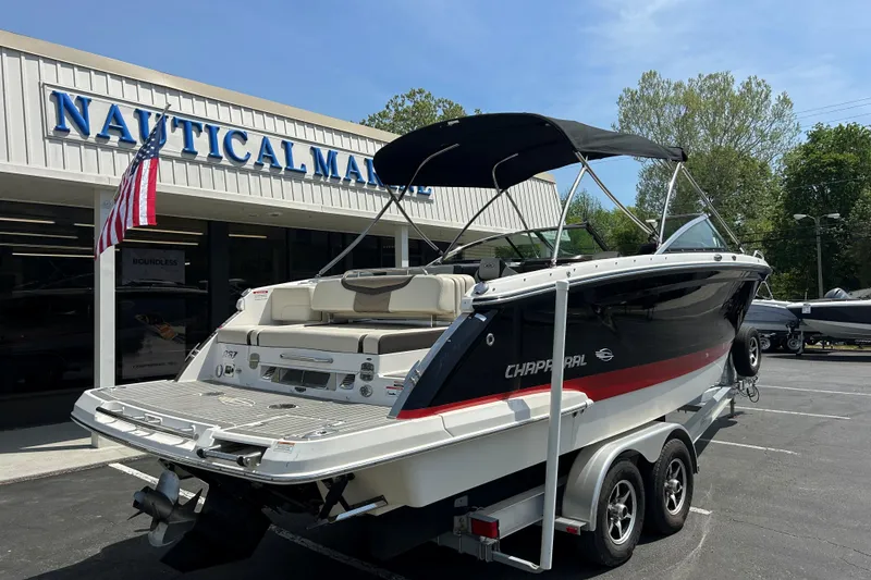 Slide: The Image of 2018 Chaparral 267 SSX boat on trailer at Nautical Marine dealership. - 6