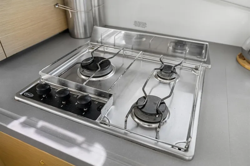 Slide: The Image of Stainless steel stove in 2014 Fountaine Pajot Helia 44 yacht kitchen. - 18