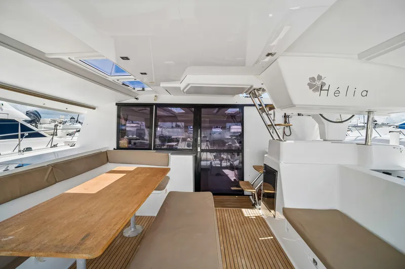 Slide: The Image of Spacious interior of 2014 Fountaine Pajot Helia 44 catamaran with seating and dining area. - 23