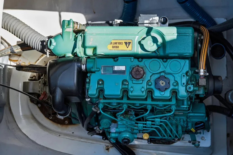 Slide: The Image of Engine of a 2014 Fountaine Pajot Helia 44 catamaran, featuring a Volvo Penta motor. - 41