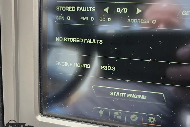 Slide: The Image of Display screen of 2022 Supra SE 550 showing no faults, 230.3 engine hours. - 75