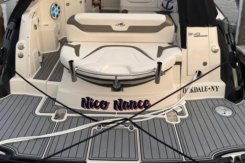 Slide: The Image of 2013 Monterey 340 Sport Yacht with custom name "Nico Nance" at dock, Oakdale, NY. - 17
