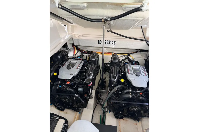 Slide: The Image of Engine room of a 2013 Monterey 340 Sport Yacht with dual engines. - 20