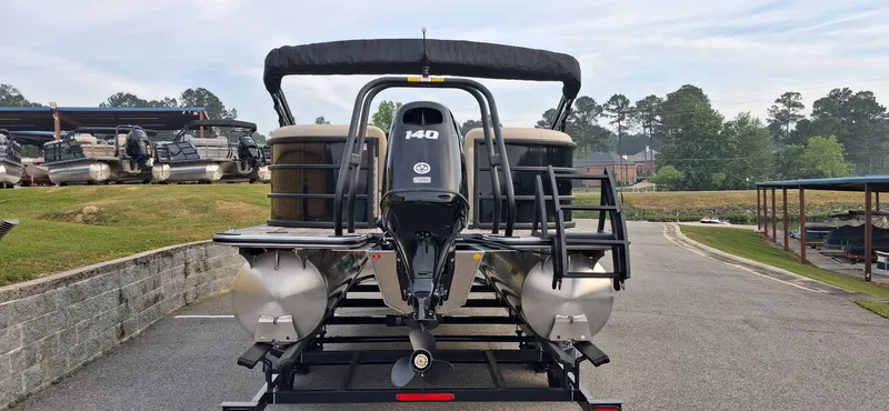 Slide: The Image of 2026 Bentley Pontoons Legacy 220 Navigator on trailer, rear view. - 7