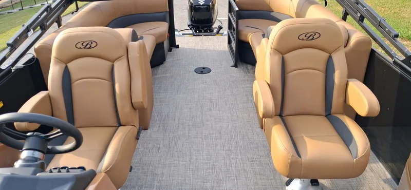 Slide: The Image of Interior of 2026 Bentley Pontoons Legacy 240 Navigator with luxurious seating. - 3