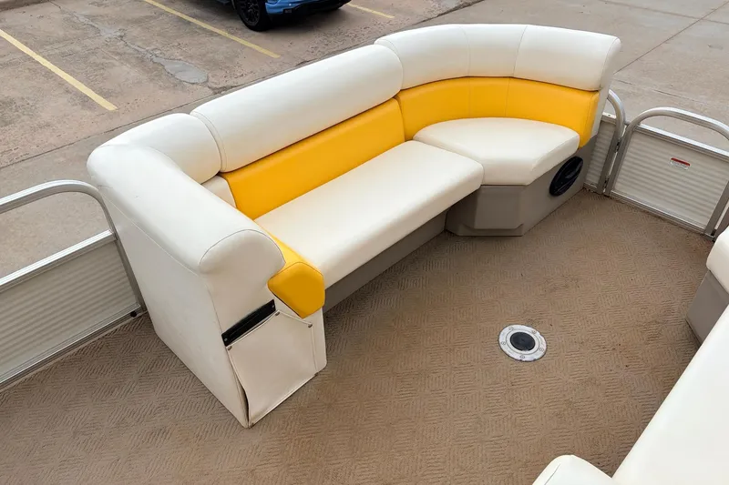 Slide: The Image of 2008 Sun Tracker Party Barge 21 Signature Series with white and yellow seating. - 11