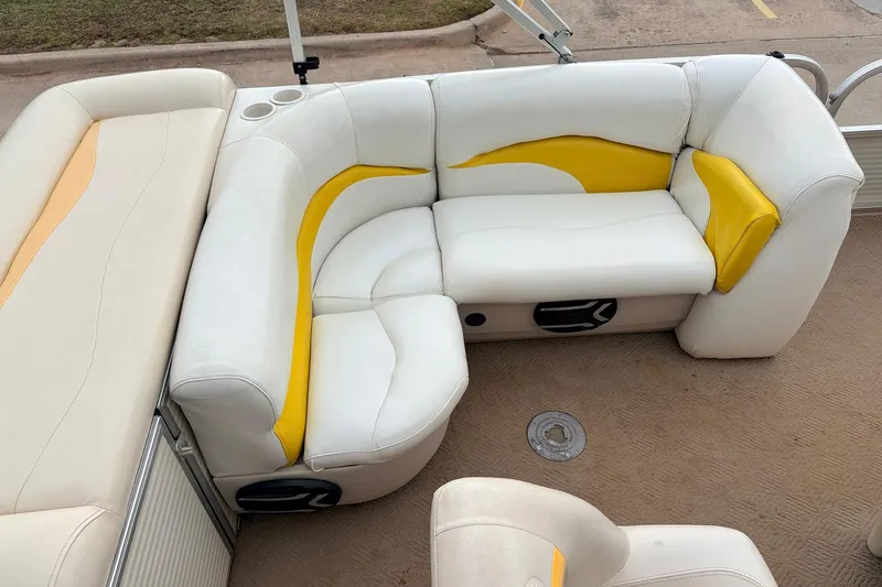 Slide: The Image of 2008 Sun Tracker Party Barge 21 Signature Series with white and yellow seating. - 15