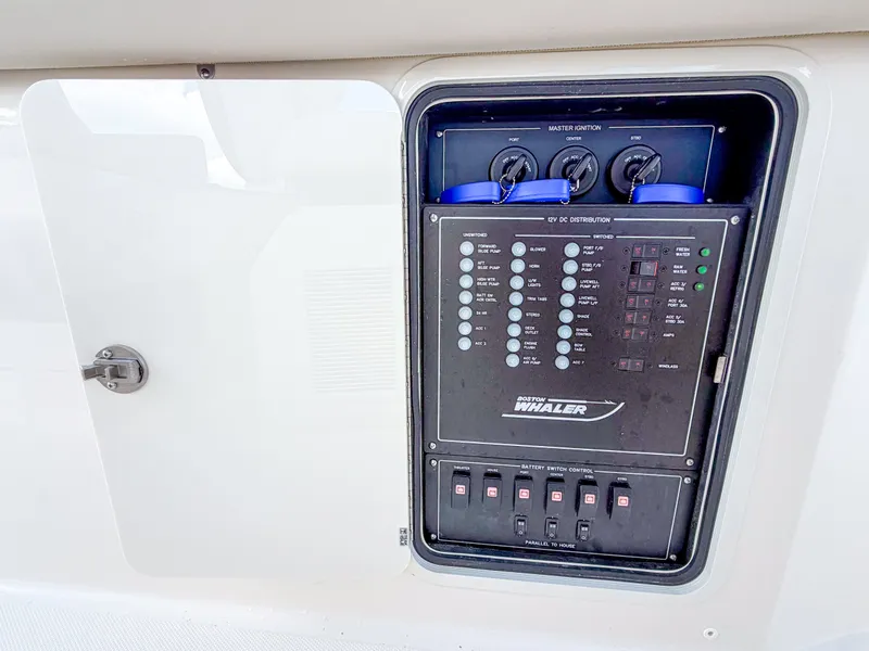 Slide: The Image of Electrical control panel on a 2027 Boston Whaler 350 Realm. - 22