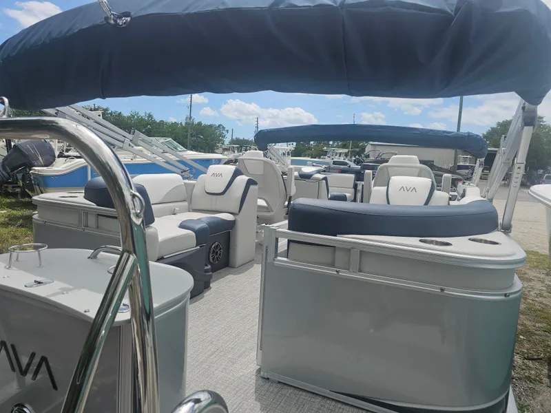 Slide: The Image of 2026 Avalon LSZ 2185 Quad Lounger with blue upholstery and sunshade. - 27