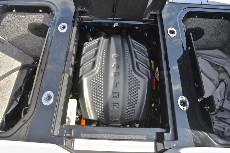 Slide: The Image of 2024 Moomba Mondo boat engine compartment with Raptor engine cover. - 27