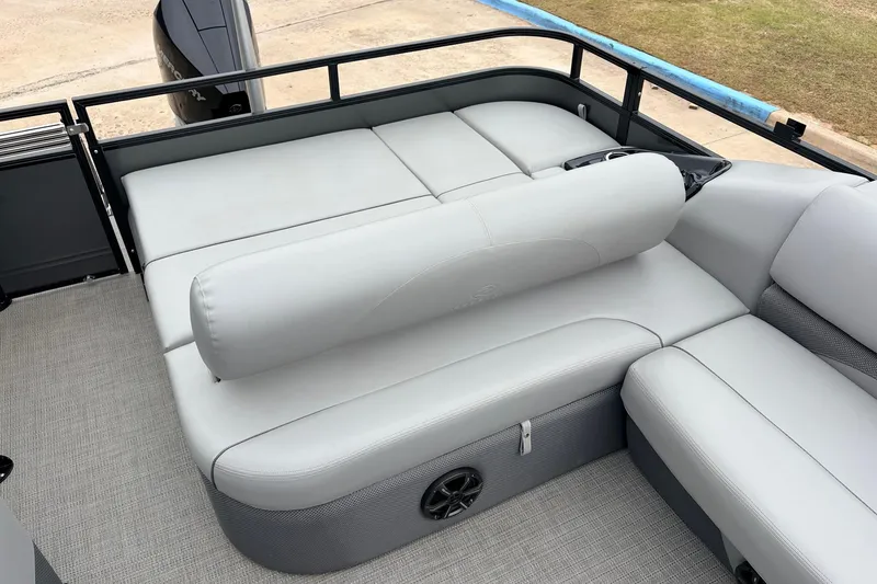 Slide: The Image of 2022 Regency 250 DL3 boat with luxurious gray seating and modern design. - 43