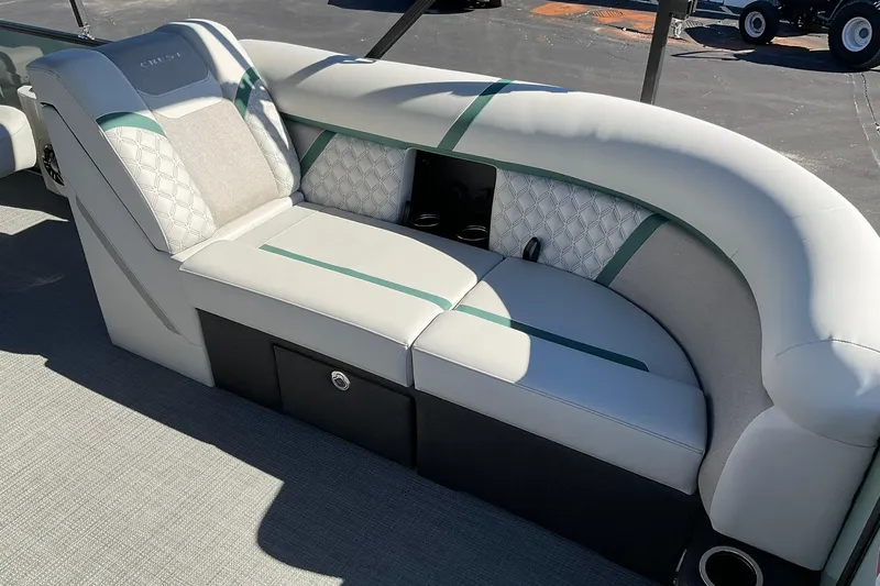 Slide: The Image of Luxurious seating on the 2026 Crest Conquest 230 SLSC boat, featuring elegant upholstery and design. - 13