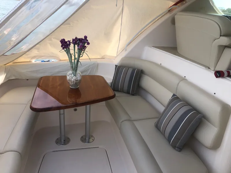 Slide: The Image of Interior of 2009 Tiara Yachts 4300 Sovran with elegant seating area. - 10
