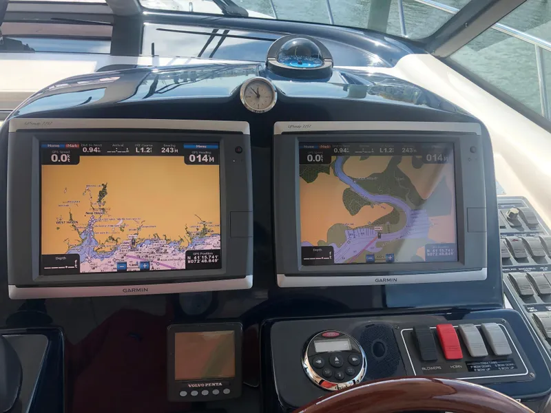 Slide: The Image of 2009 Tiara Yachts 4300 Sovran navigation system with dual screens. - 5