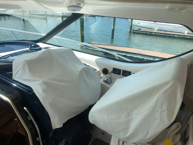 Slide: The Image of Interior of 2009 Tiara Yachts 4300 Sovran with covered seats. - 7