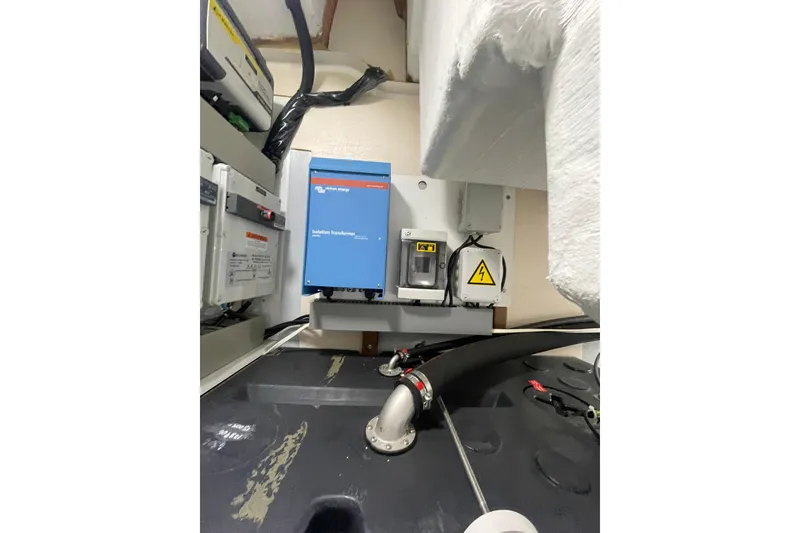 Slide: The Image of Electrical system of a 2017 Jeanneau Leader 46 yacht, featuring an isolation transformer. - 63